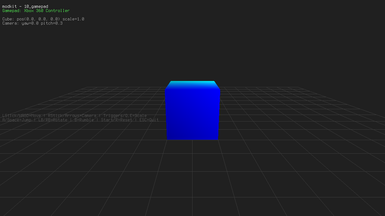 Gamepad-controlled cube demo (one cube per connected gamepad)