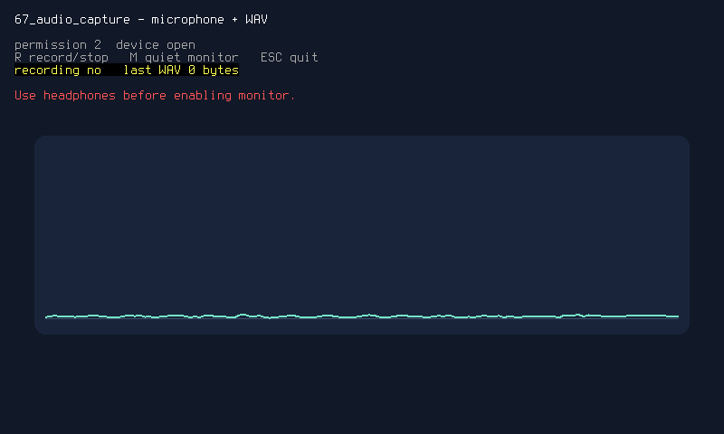 Microphone capture and in-memory WAV recording with a tiny waveform view.